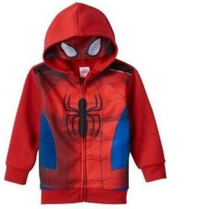 Boys Spiderman Jacket Hoodie 18/20 Marvel Face Mask Red Halloween Costume Zip Up